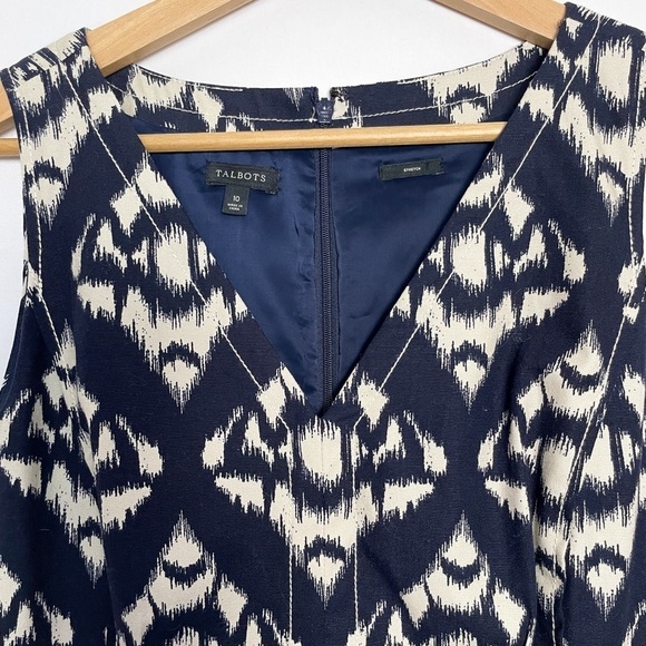 Talbots sz. 10 stretch navy blue and white ikat patterned dress l easter, office - Picture 9 of 16